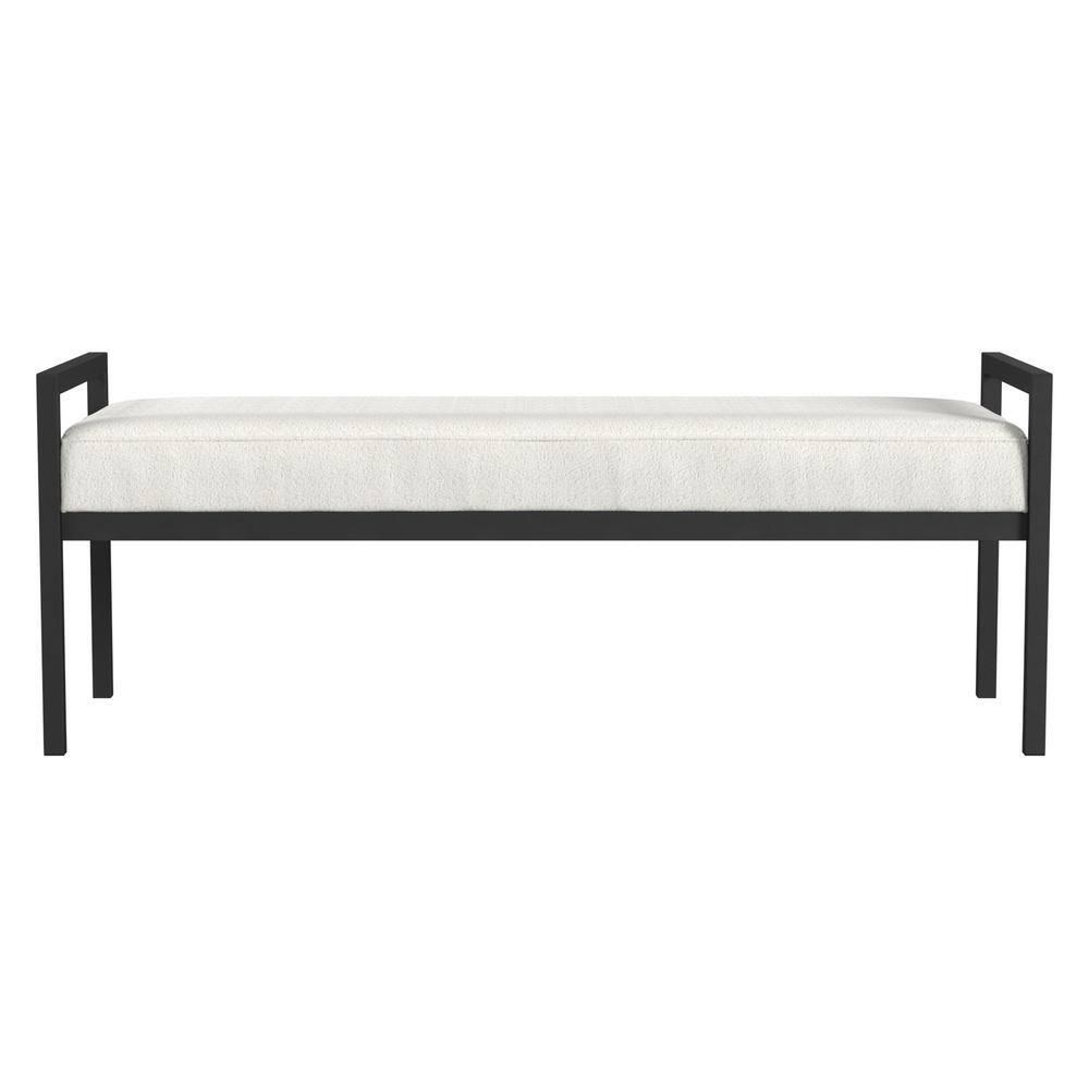 HomePop Modern Metal Bench Cream: Rectangle Upholstered Indoor Bench, End of Bed Seating, Polyester