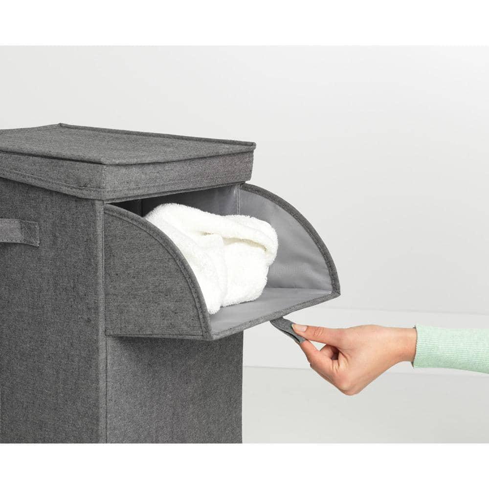 Gray Cotton Polyester Stackable Rectangular Laundry Hamper with Lid