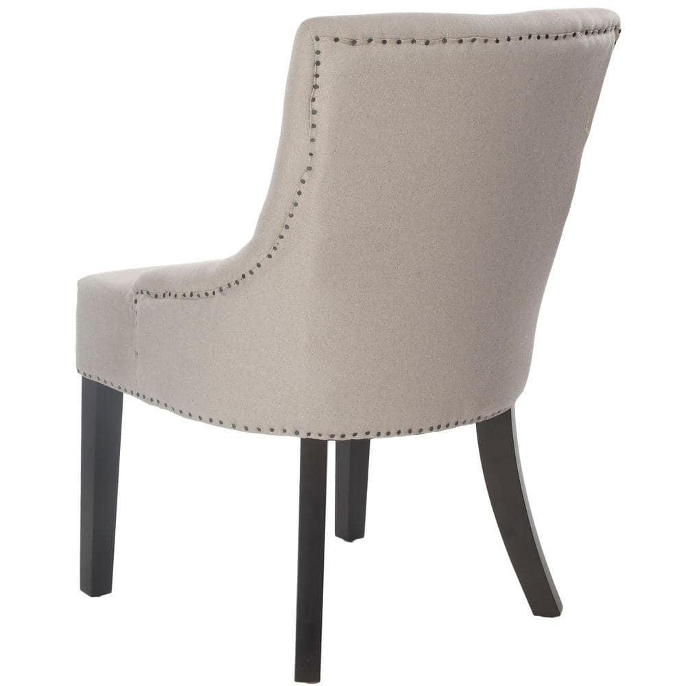 SAFAVIEH Lotus 19''H KD Side Chair Set of 2 Flat Black Nail Head Taupe Linen