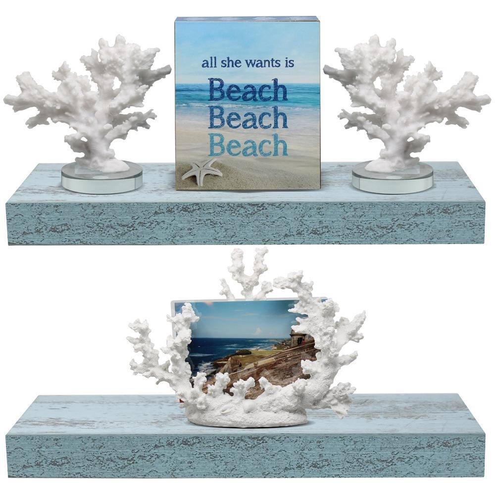 2 Pack 16 Inch Sorbus Coastal Rectangle Floating Shelves - for Home Décor to Display Trophies, Books, Frames, and more (Rustic Blue)