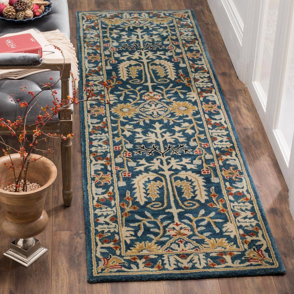Antiquity AT64 Hand Tufted Runner Rug - Dark Blue/Multi - 2'3"x8' - Safavieh.