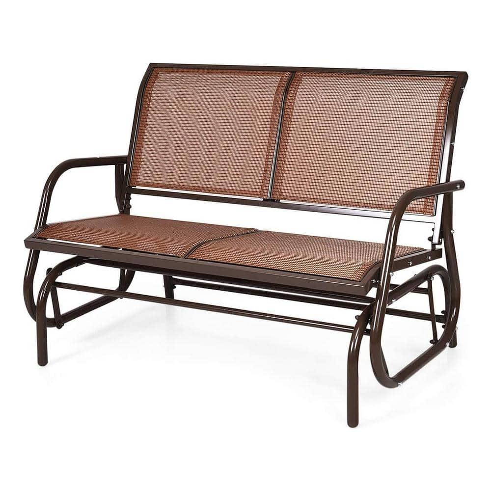 Costway 48'' Outdoor Patio Swing Glider Bench Chair Loveseat Rocker Lounge Backyard Brown