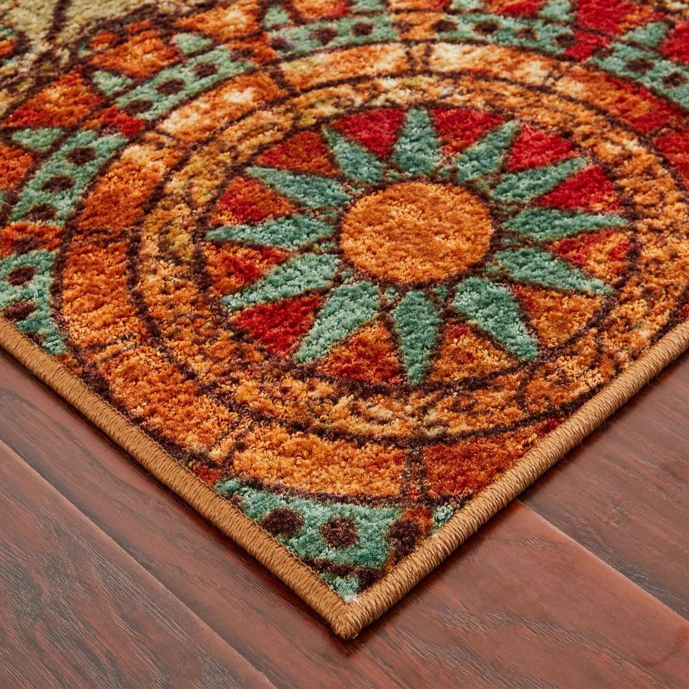 Caravan Red and Orange Synthetic Medallion Runner Rug