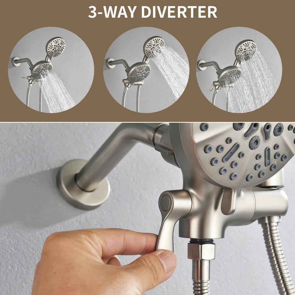 Shower Tub Kit Dual Shower System with Tub Spout Tub and Shower Faucet Set Complete Dual Shower Head and Handheld Combo Set Tub and Shower Trim Kit Brushed Nickel