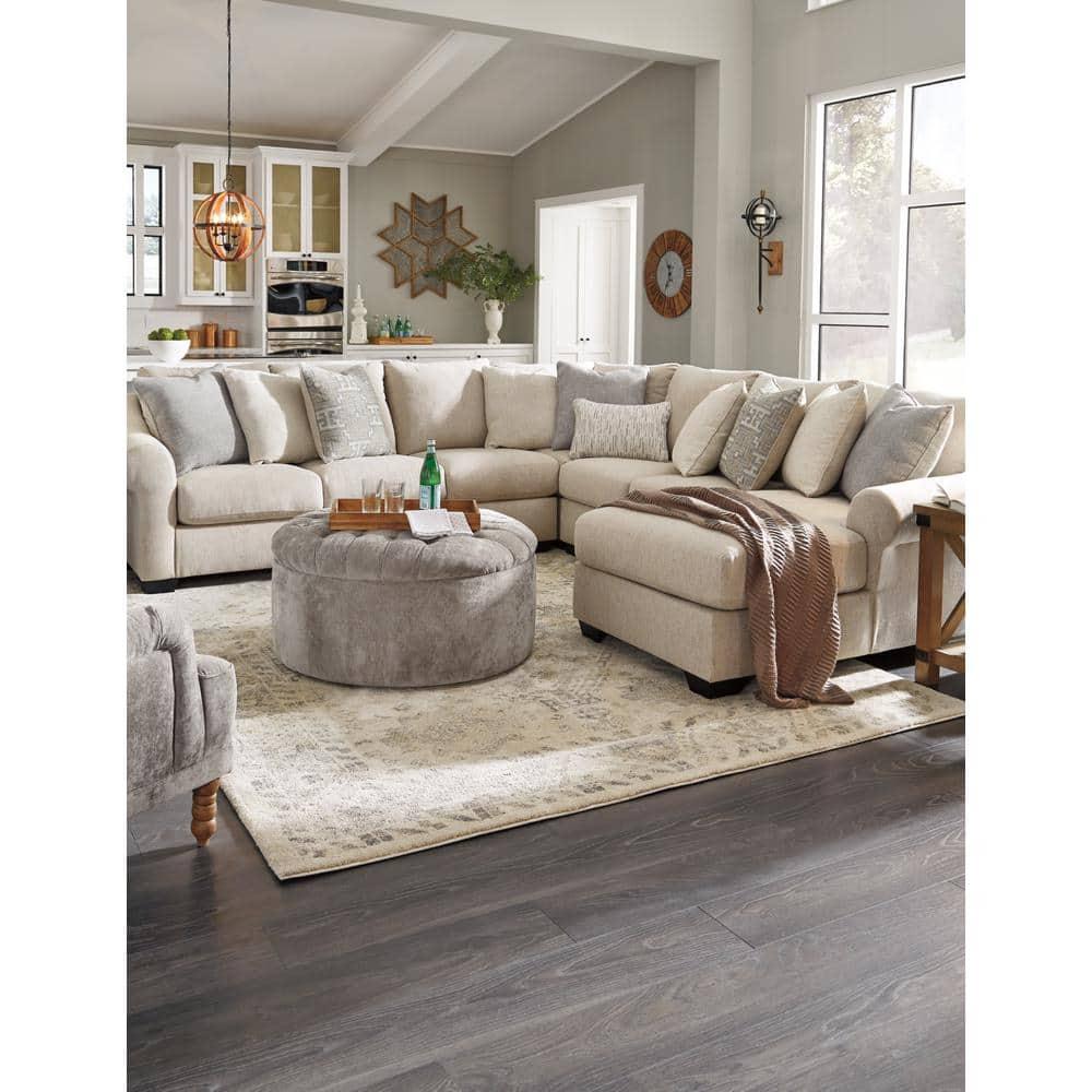 Signature Design by Ashley Contemporary Carnaby Oversized Accent Ottoman Chenille Linen