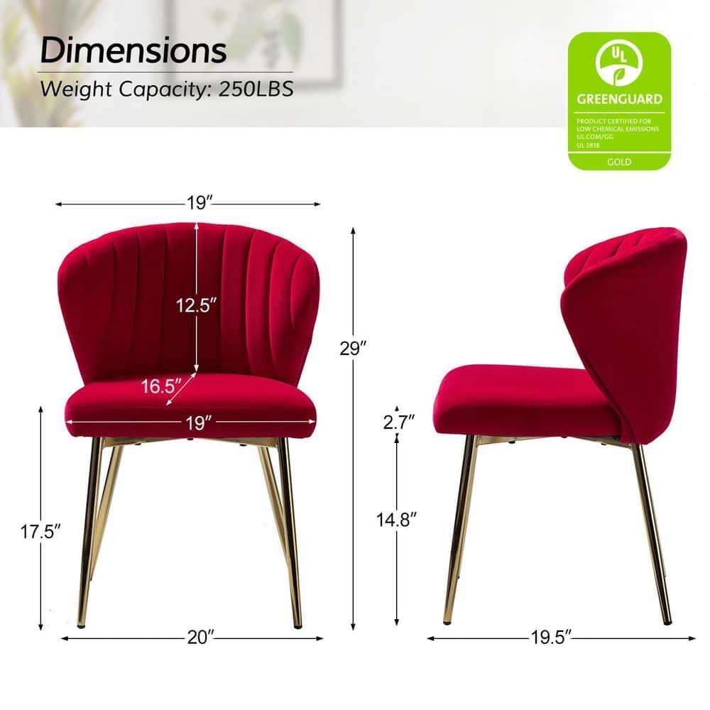 Velvet Upholstery Comfy Dining Chair Accent Channel Tufted Metal Legs Home Living Room Bedroom Kitchen Red