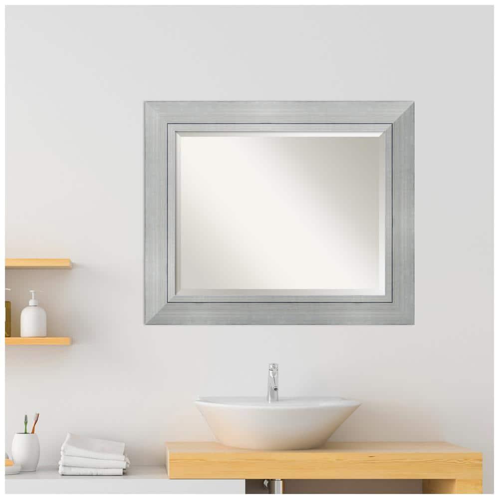 Amanti Art Beveled Wood Bathroom Wall Mirror - Romano Silver Frame - Outer Size: 35 x 29 in