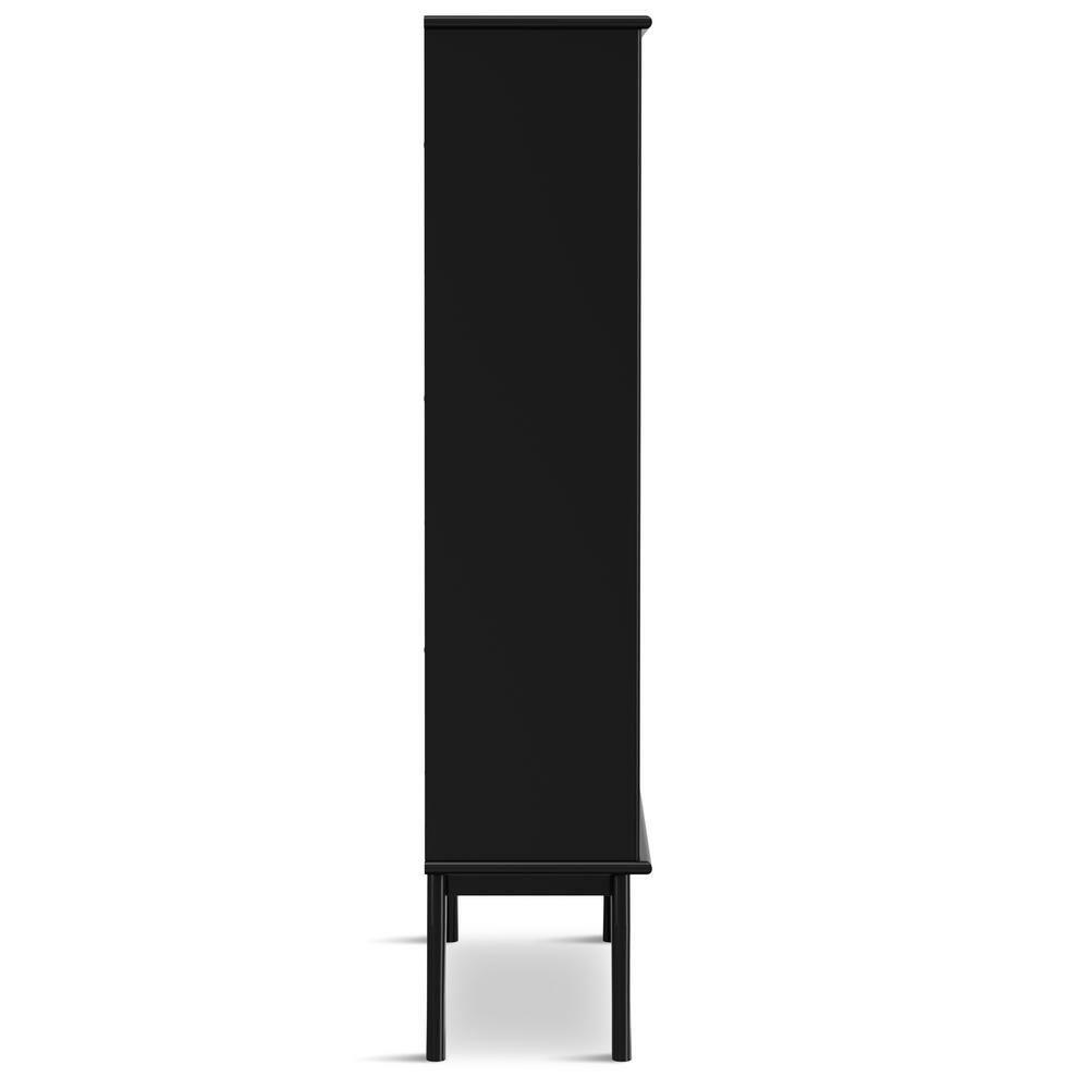 Simpli Home Draper SOLID HARDWOOD 64 inch x 35 inch Mid Century Modern Wide Bookcase and Storage Unit in Black