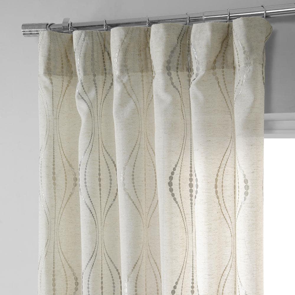 Suez Natural Embroidered Faux Linen Sheer Curtain (1 Panel), Suez Natural, 50W X 84L