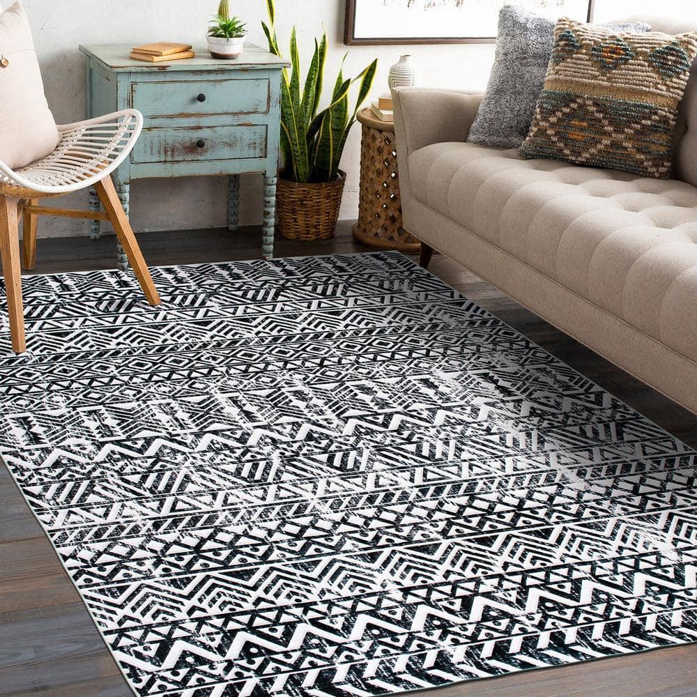 World Rug Gallery Distressed Boho Machine Washable Area Rug - Gray 5' x 7'