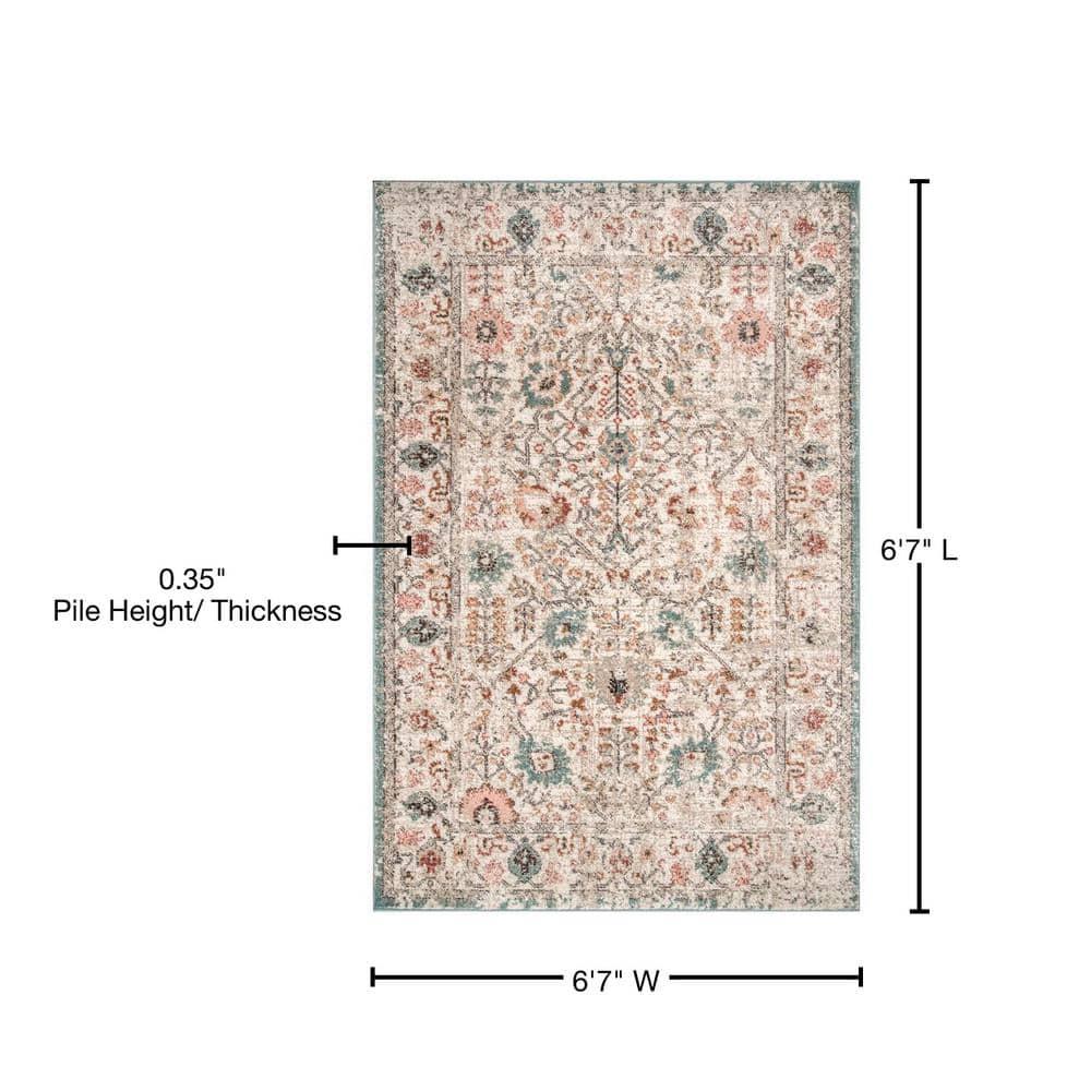 Nuloom Lenore Floral & Paisley 7 Square Indoor Area Rug for Living Room Bedroom Dining Room Kitchen, Beige/Multicolor
