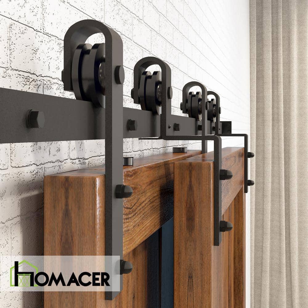 Homacer Black Rustic Single Track Bypass Sliding Barn Door Hardware Kit 6.6ft Black Rustic Carbon Steel Powder Coated Barn Door Hardware Kit