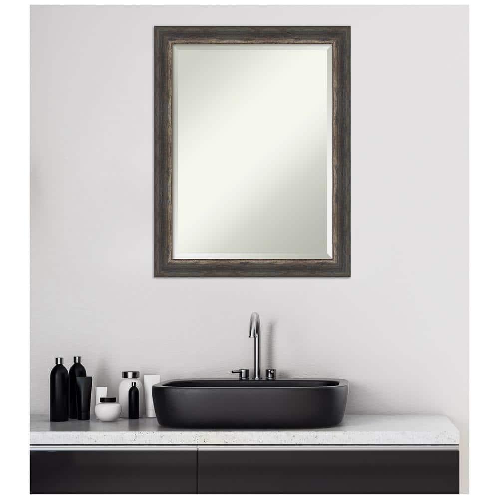 22" x 28" Bark Rustic Framed Bathroom Vanity Wall Mirror Charcoal - Amanti Art: Beveled, Polystyrene Frame, Wall Mounted
