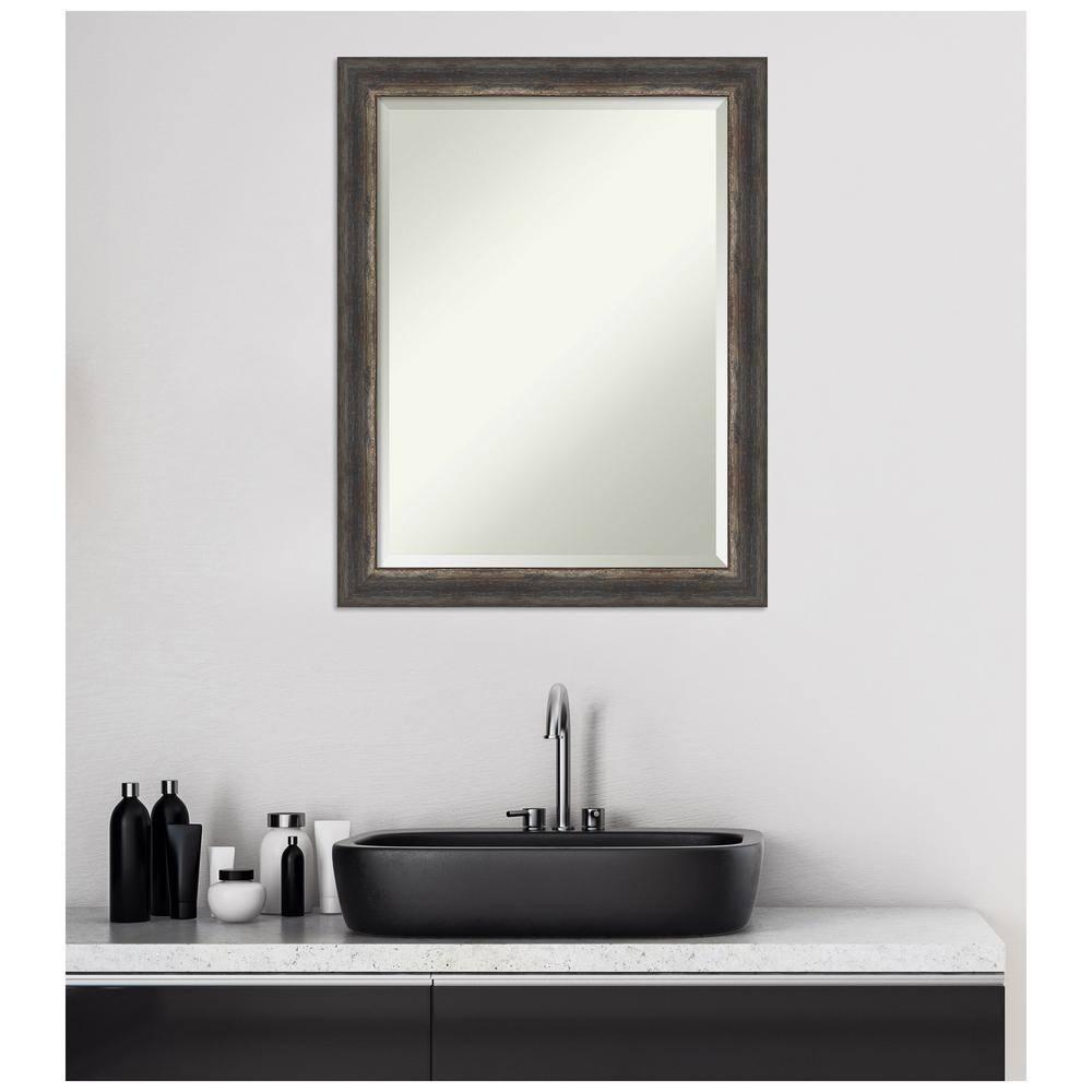 22" x 28" Bark Rustic Framed Bathroom Vanity Wall Mirror Charcoal - Amanti Art: Beveled, Polystyrene Frame, Wall Mounted