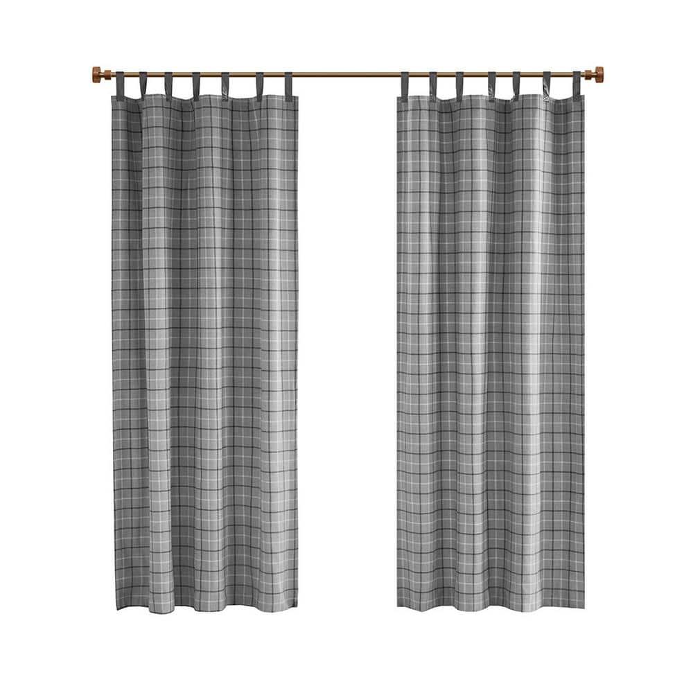 Anaheim Plaid Faux Leather Tab Top Single Curtain Panel with Fleece Lining