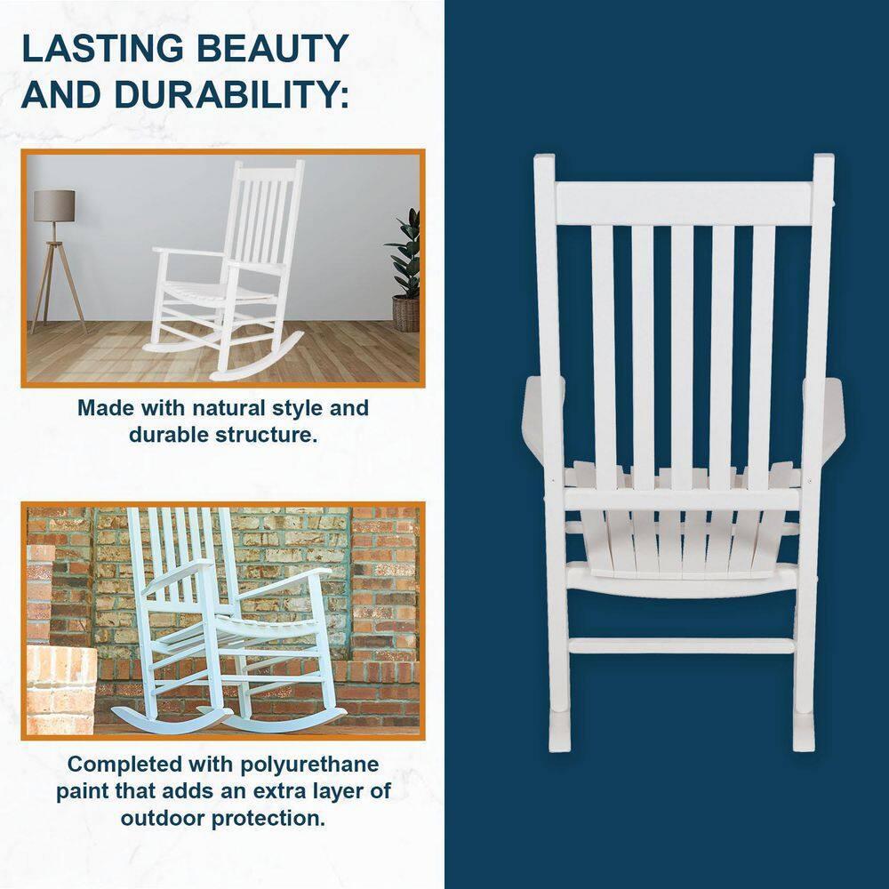 White Solid Wood Outdoor Rocking Chair with Arms