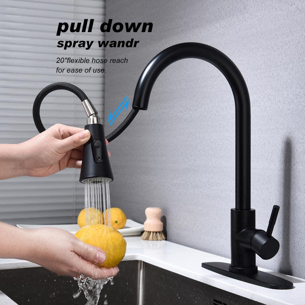 Matte Black Kitchen Faucets with Pull Down Sprayer, Kitchen Sink Faucet with Pull Out Sprayer - Effortlessly Achieve Efficient Kitchen Cleaning