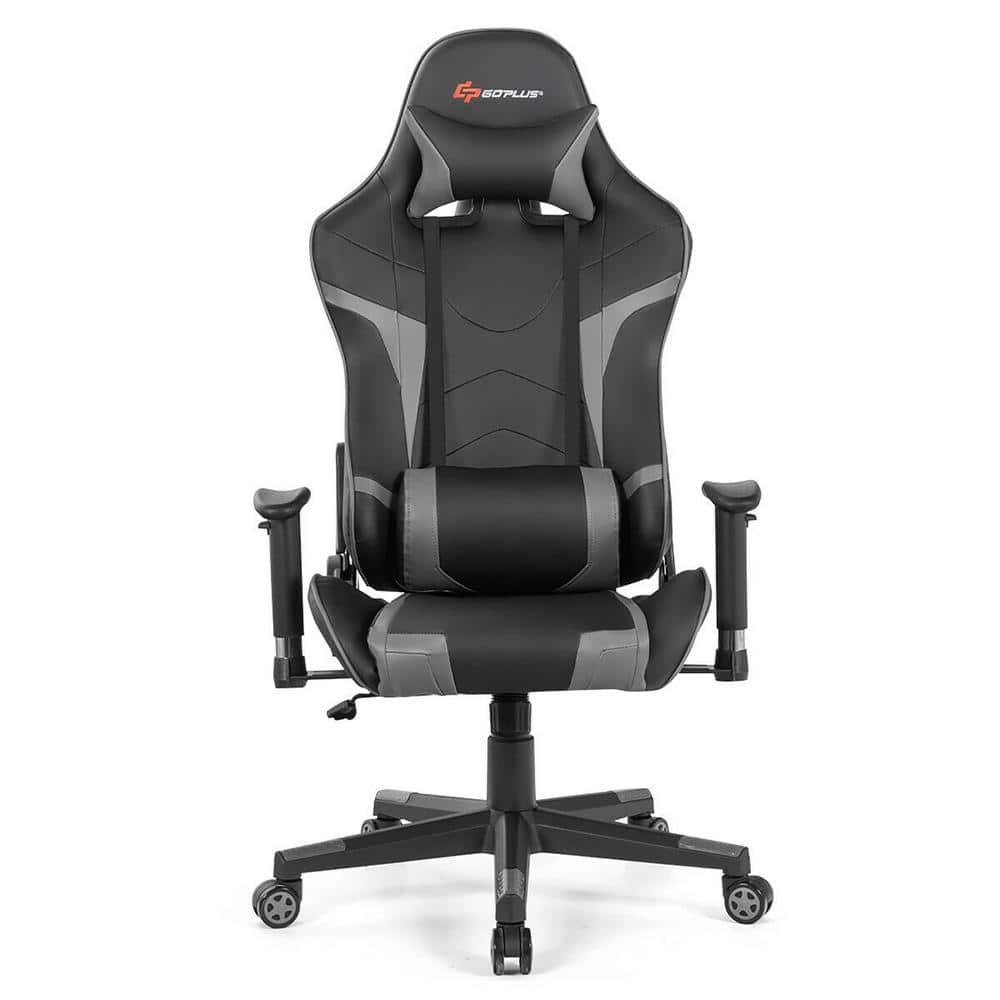 Costway Massage Gaming Chair Reclining Swivel Racing Office Chair w/Lumbar Support Grey