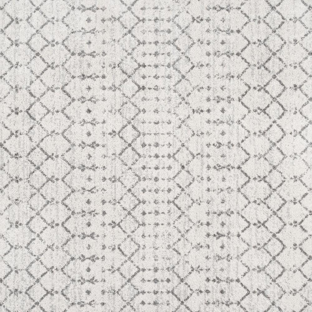 4' Square Morrocan Hype Boho Vintage Diamond Area Rug, Cream/Gray - JONATHAN Y