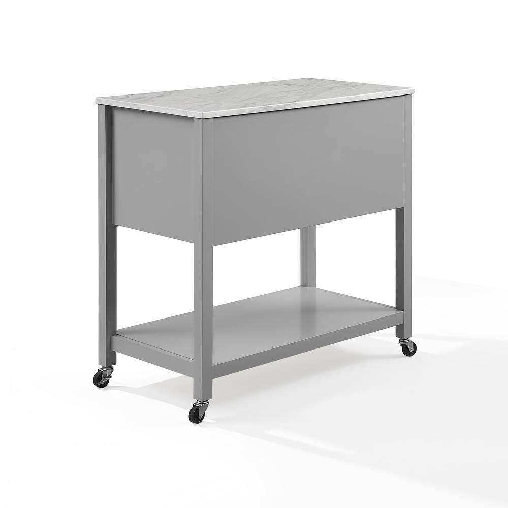Connell Kitchen Island Cart Gray/White Marble - Crosley: Mobile Storage, 4 Drawers, Open Shelf, Locking Wheels