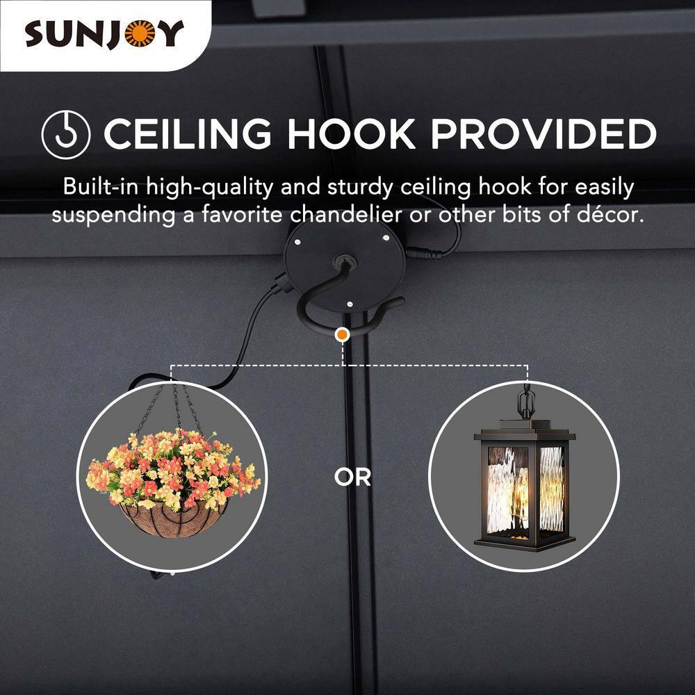 Sunjoy Sunjoy Wooden Grill Gazebo with Solar Power, 8 x 12 ft. Hardtop Gazebo for Year-Round Grilling, Outdoor Cedar Frame Cooking Shelter with Decorative Fence for Backyard BBQs Party