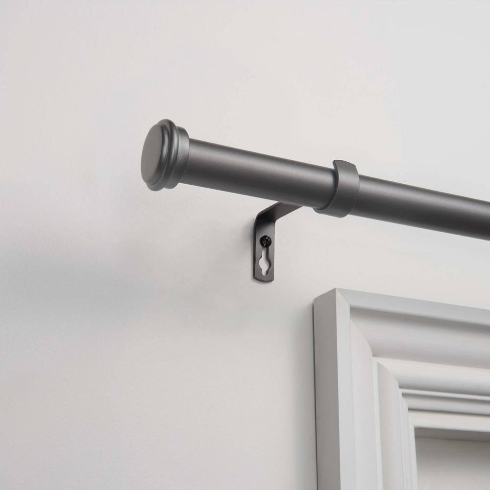 Exclusive Home 36"-72" Topper Curtain Rod - Gunmetal: Matte Finish, Iron, Flat Cap Finial, 25 lb Capacity