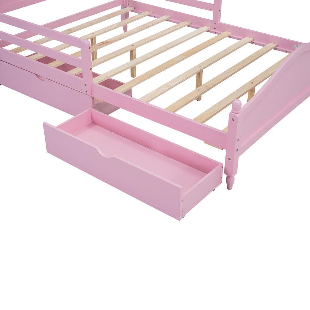 Harper & Bright Designs Kids Full Storage Bed Frame with 2 Drawers and Rails, Wood Platform Beds with Headboard and Footboard, Full Size Bed with Slat Support for Boys Girls,No Box Spring Needed,Pink