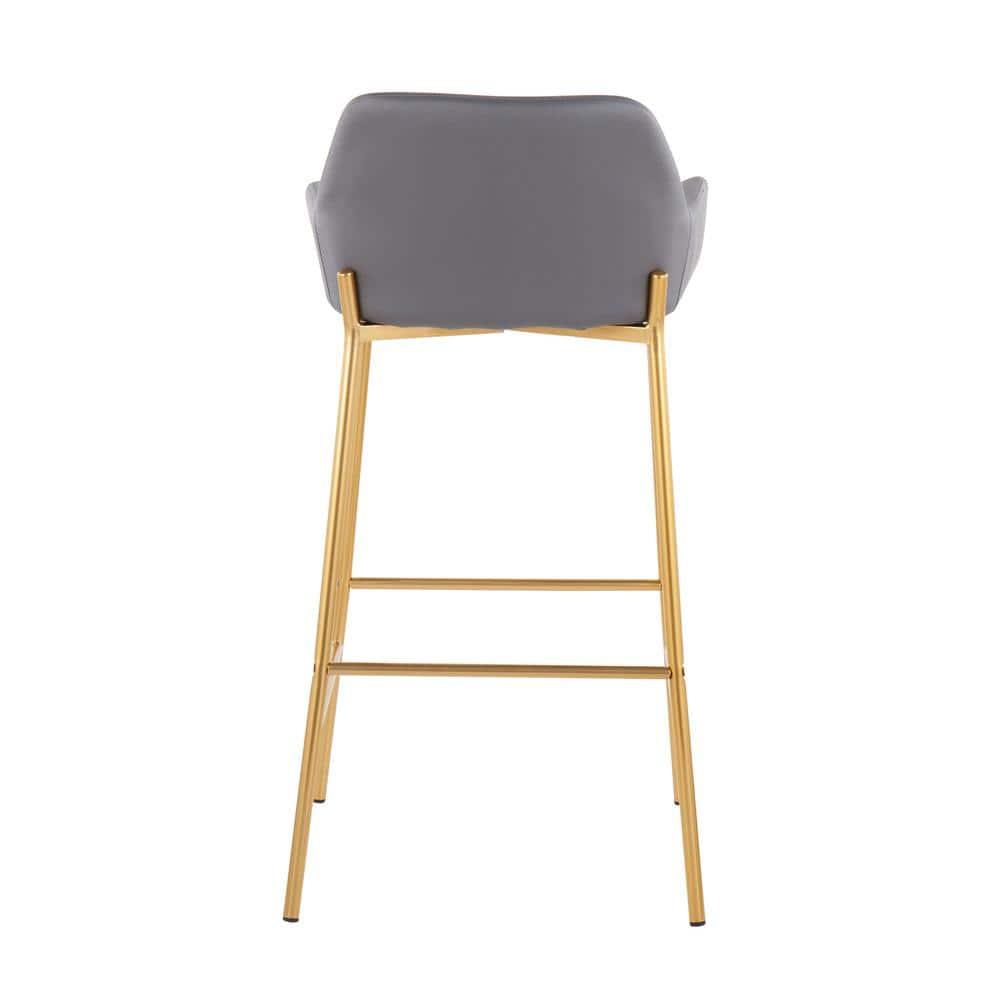 Set of 2 Daniella Metal Faux Leather Barstools Gold/Gray - LumiSource: Upholstered, Fixed Height, with Back