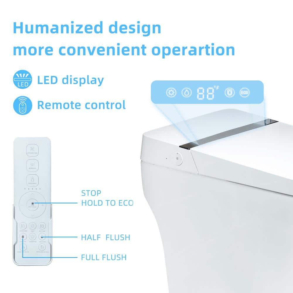 Auto Open/Close Tankless Smart Bidet Toilet with Auto Flush, Foot Sensor Function, Heated Seat,Dryer