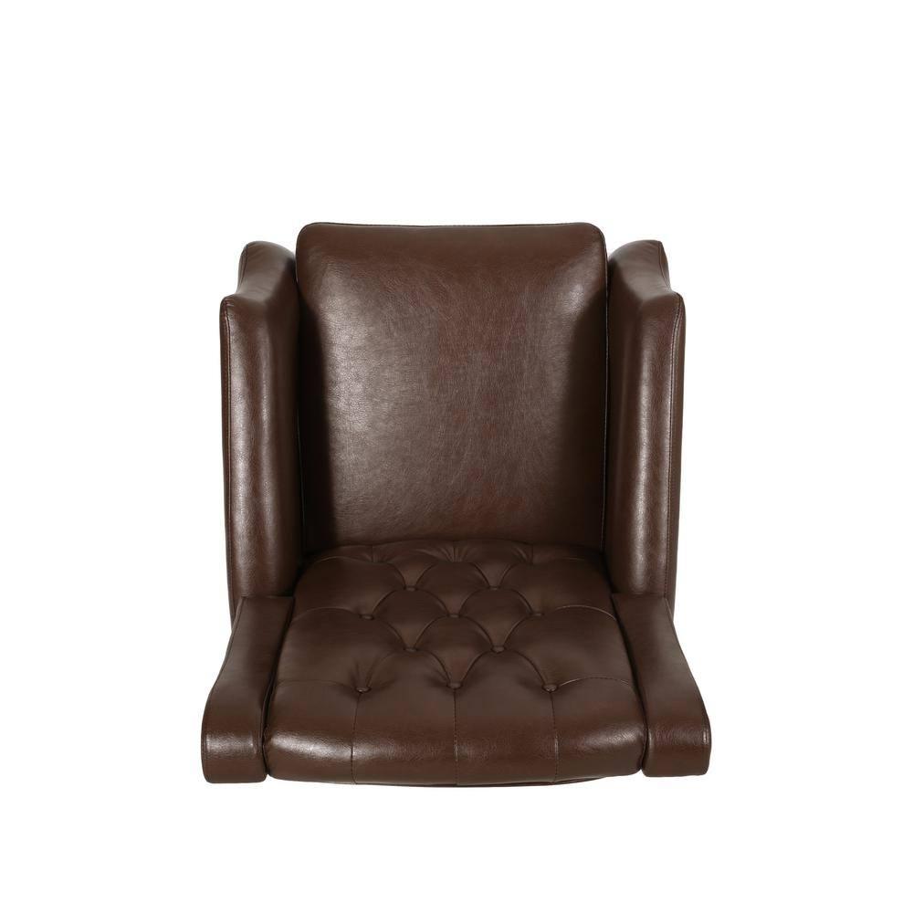 Noble House Steinaker Standard Faux Leather Tufted Pushback Recliner, Dark Brown