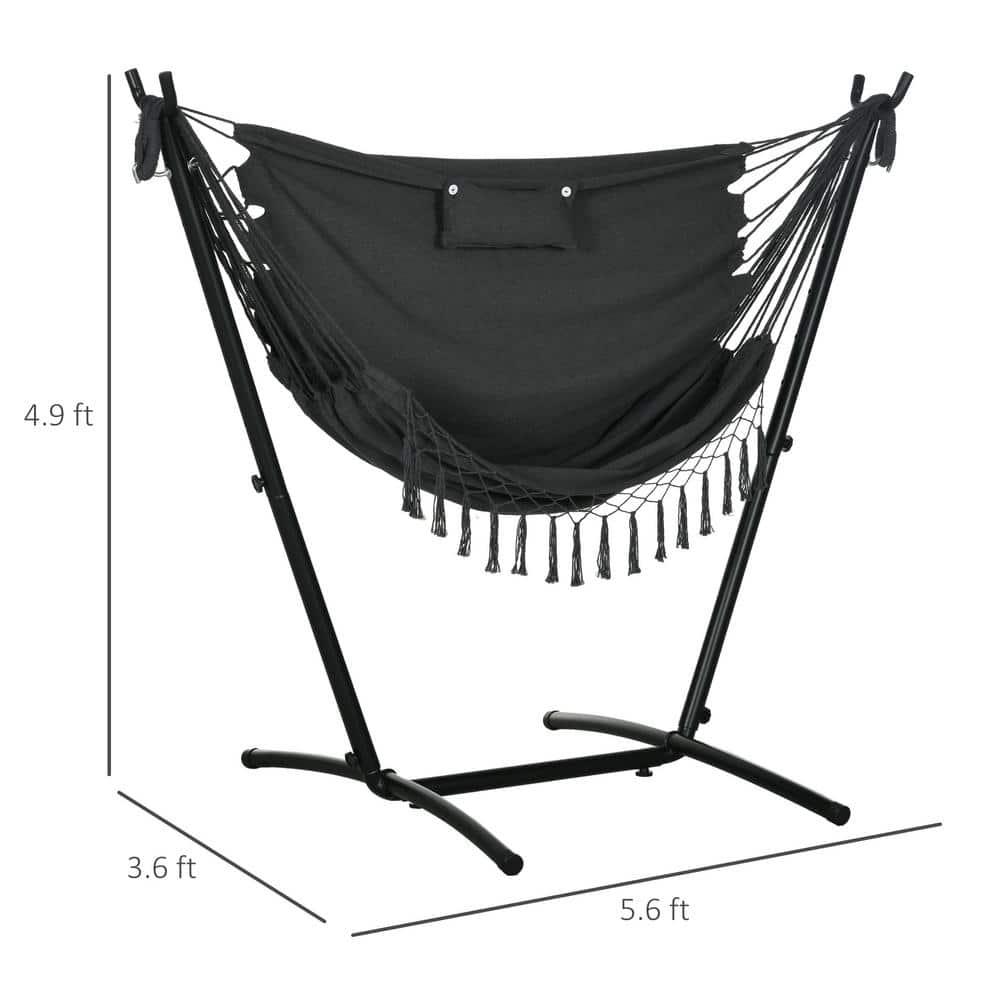 Outsunny U Shape Stand Hammock Chair, Headrest Include Hammock Swing, Dark Gray