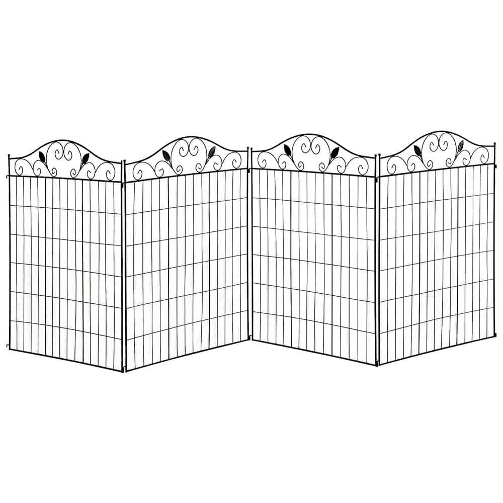Outsunny Garden Decorative Fence Panel, 4 Pack, 44 x 36-Inch, Linear Length 12 Feet, Steel Border Folding Fence for Garden Landscaping