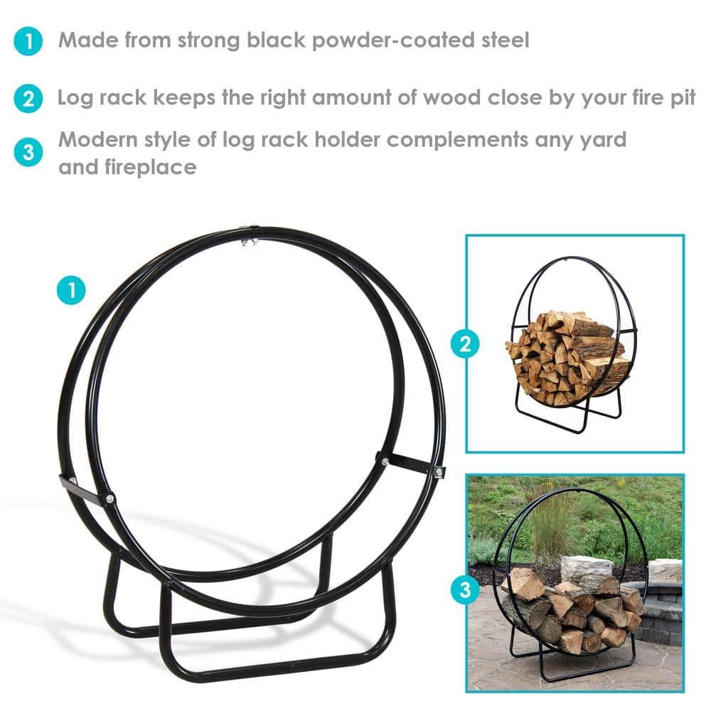 SunnyDaze Decor Indoor or Outdoor Tubular Steel Hoop Firewood Log Holder