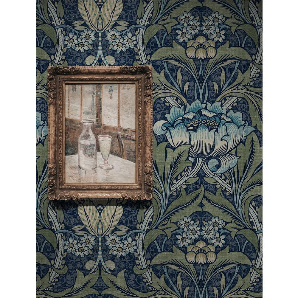 Seabrook Designs  Acanthus Floral Prepasted Wallpaper 20.5 in. W x 33 ft. L - Denim & Sage