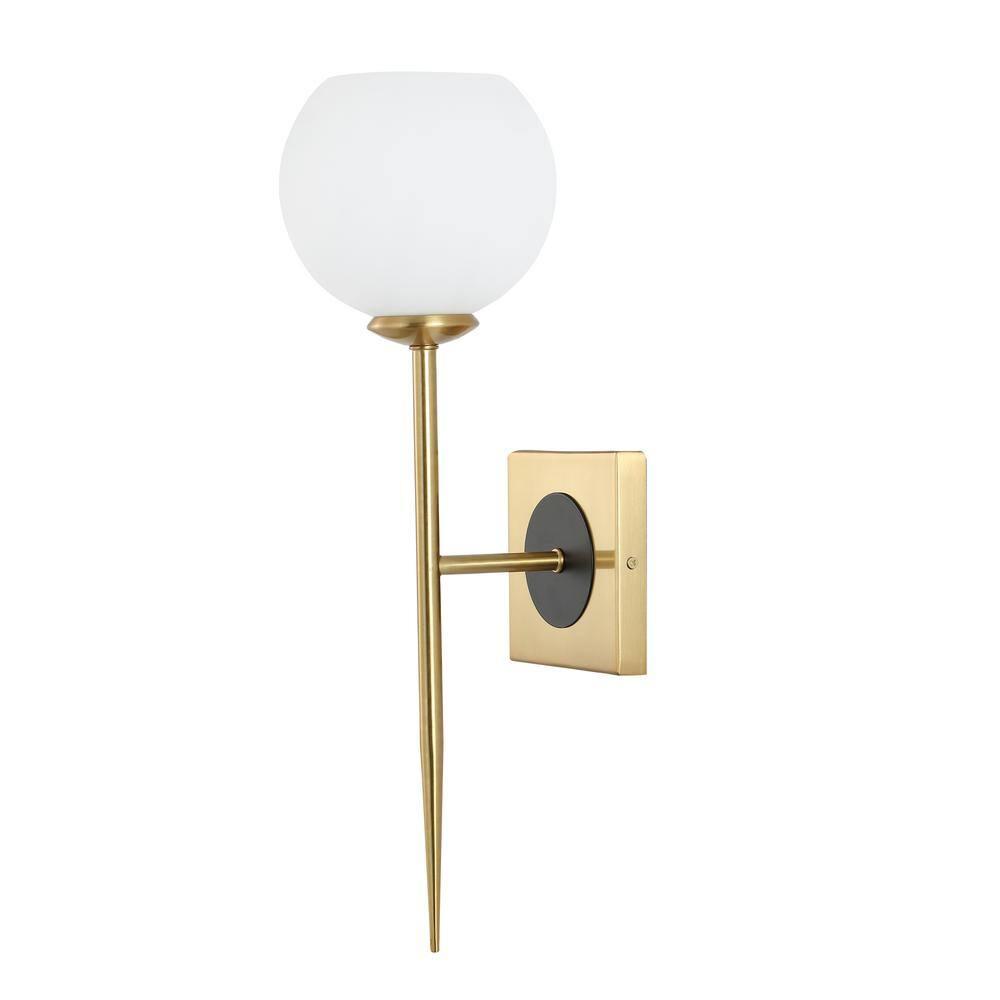 Sylvie 6" 1-Light Coastal French Country Iron LED Sconce, Brass Gold/White