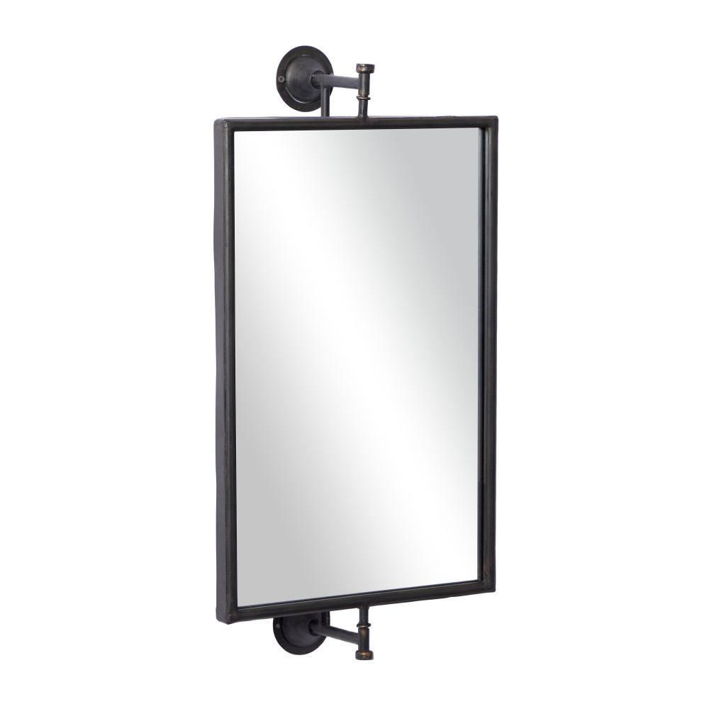 DecMode Industrial Rectangular Metal Wall Mirror with Pull Handle Design and Black Finish, 14"W x 28"H
