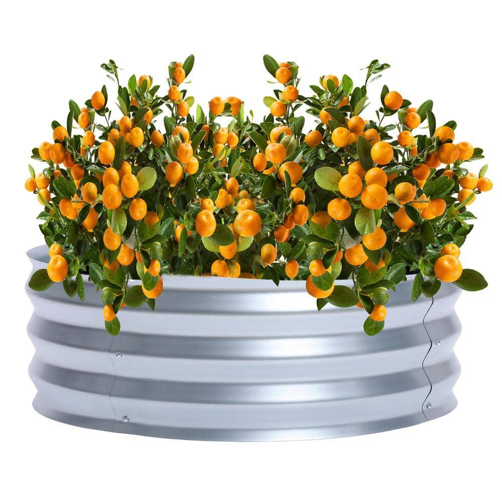 LuxenHome 3ft Round Galvanized Metal Raised Garden Bed Planter Silver