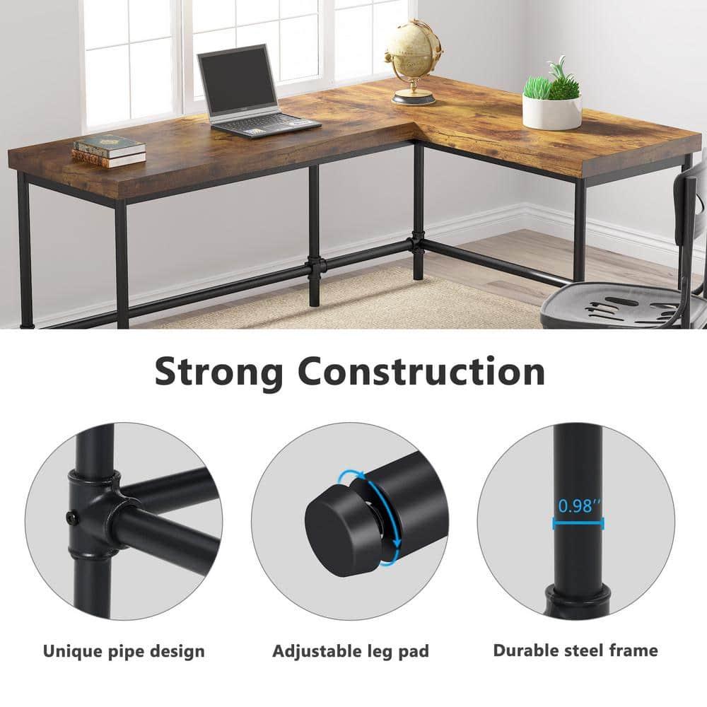 Tribesigns 67 inch L-Shaped Desk,Industrial L Desk, Reversible Corner Computer Office Desk Study Table Workstation with Pipe Legs for Home Office(Brown)