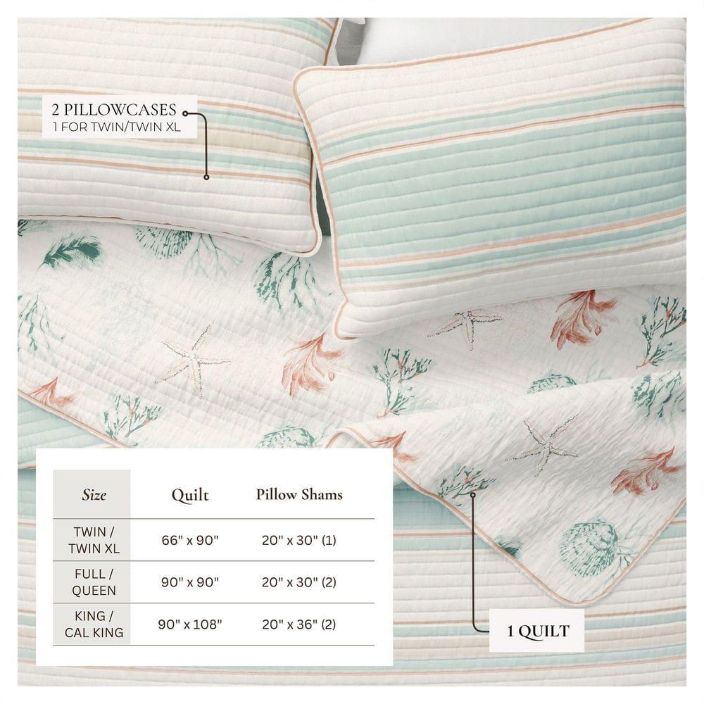 Blue Reversible Coastal Stripe 2-Piece Twin / Twin XL Cotton Quilt Bedding Set