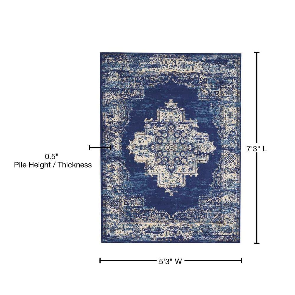 Charlton Home® Golter Grafix 5'3" X 7'3" Navy Blue Vintage Indoor Rug