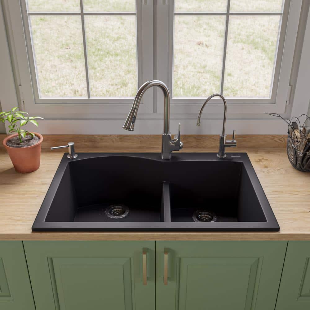 33'' L Drop-In Double Bowl Granite Kitchen Sink