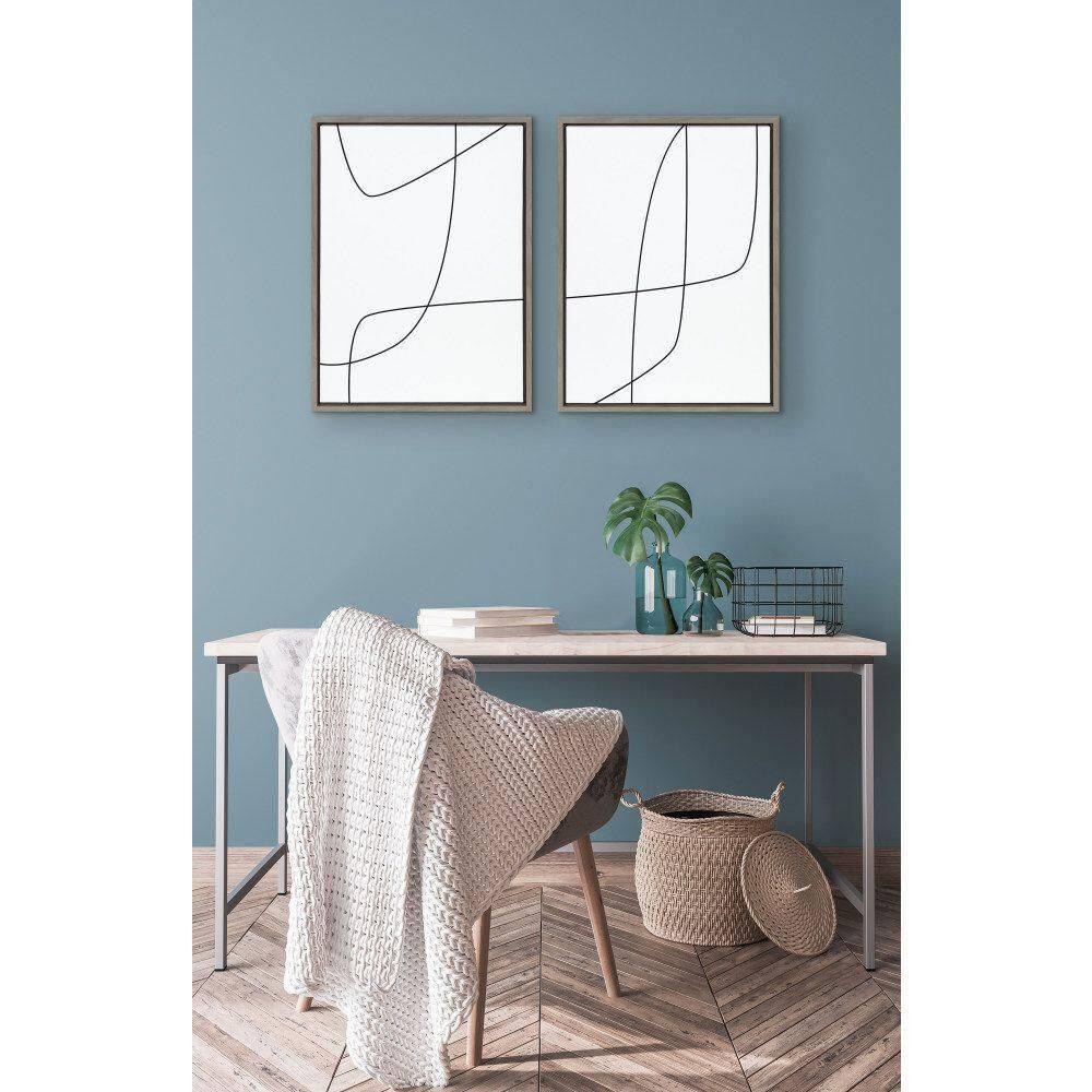 Kate and Laurel Sylvie Modern Line Abstract 3 and 4 Black and White Framed Canvas by The Creative Bunch Studio, 2 Piece 18x24, Gray