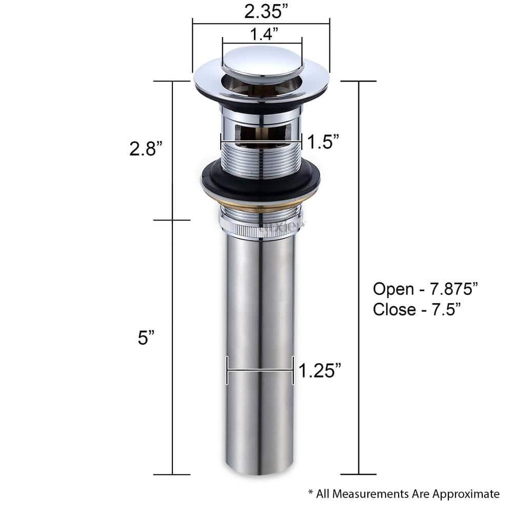 Luxier DS04-T Bathroom Sink Push Pop-Up Drain Stopper with Overflow Chrome