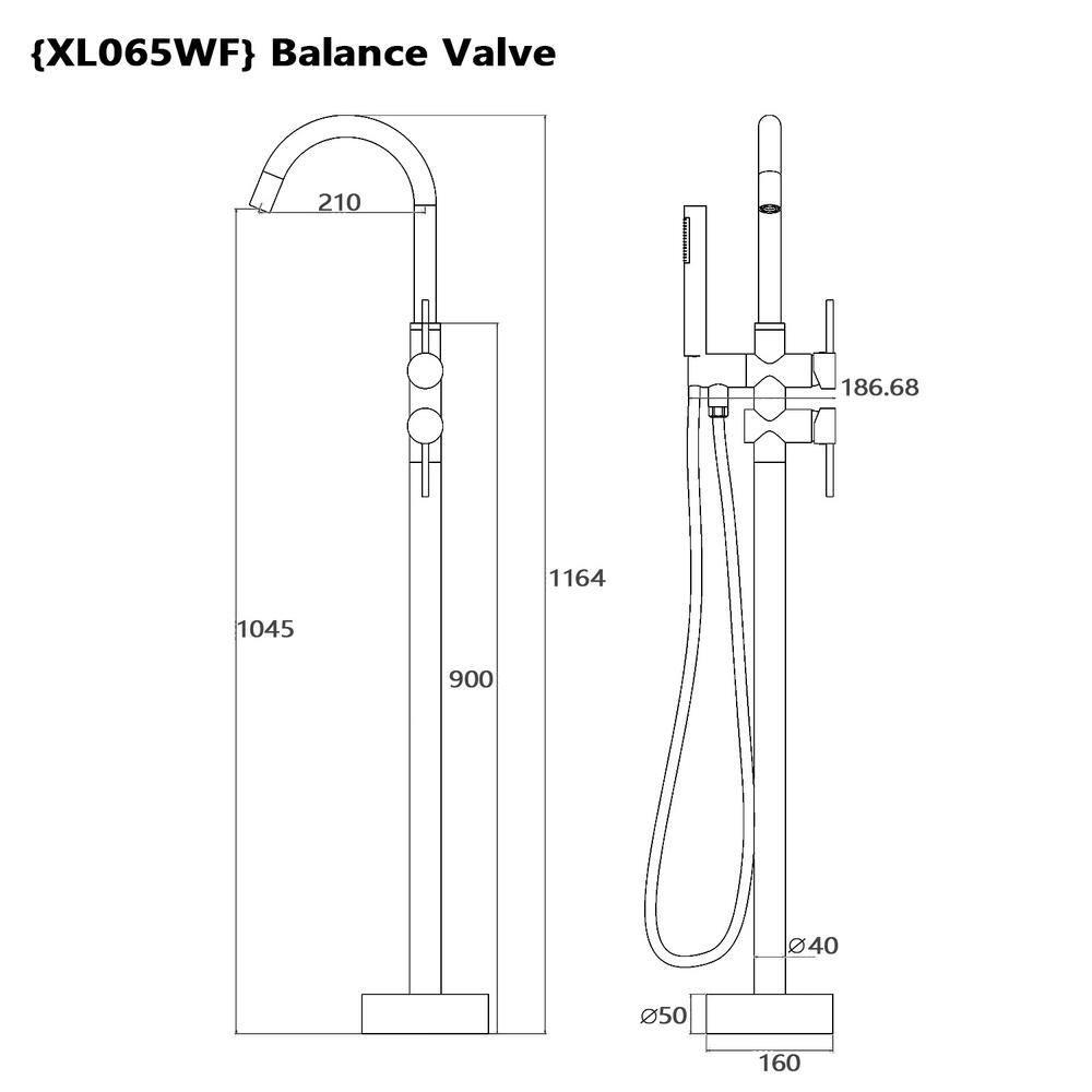 PENGFANG WORLDWIDE LLC Double Handle Floor Mounted Tub Filler With Handshower P017MBTF