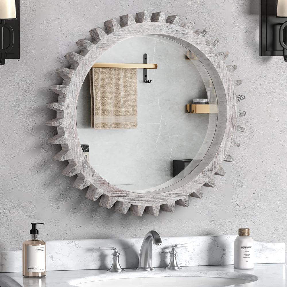 17 Stories Vintage 34'' X 34'' Wood Round Hanging Gear Shape Heavy Decorative Mirror For Bathroom Living Room Entryway Or Put Together To Your Liking