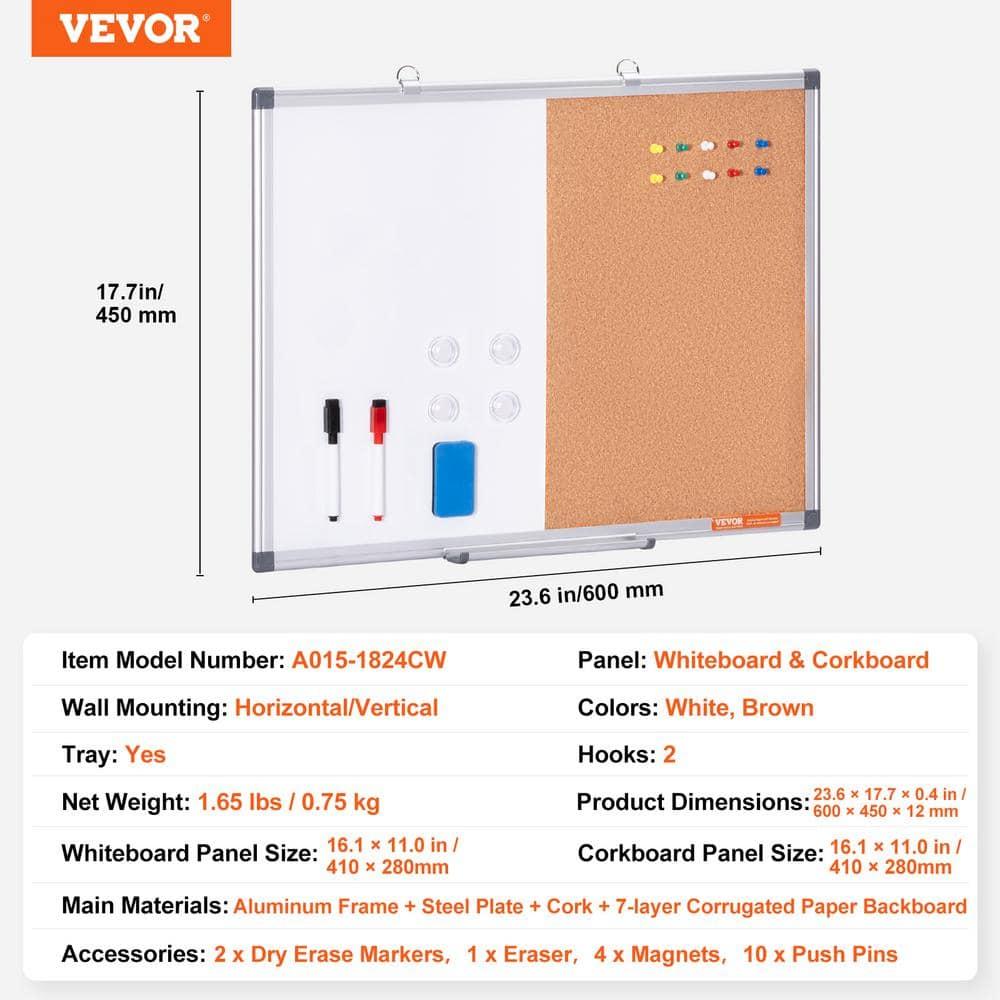 VEVOR Whiteboard & Cork Board Combo with Aluminum | Wayfair