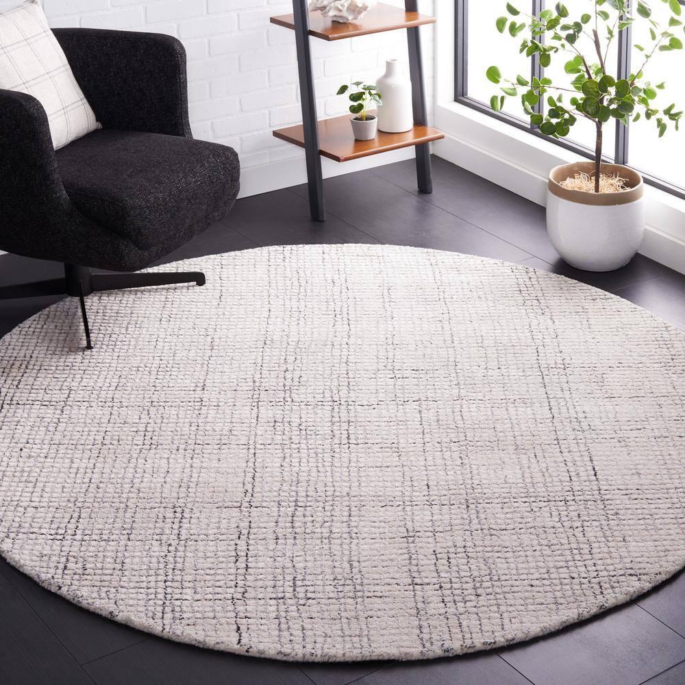Abstract ABT470 Handmade Indoor Area Rug - Ivory/Grey - 6' Round - Safavieh