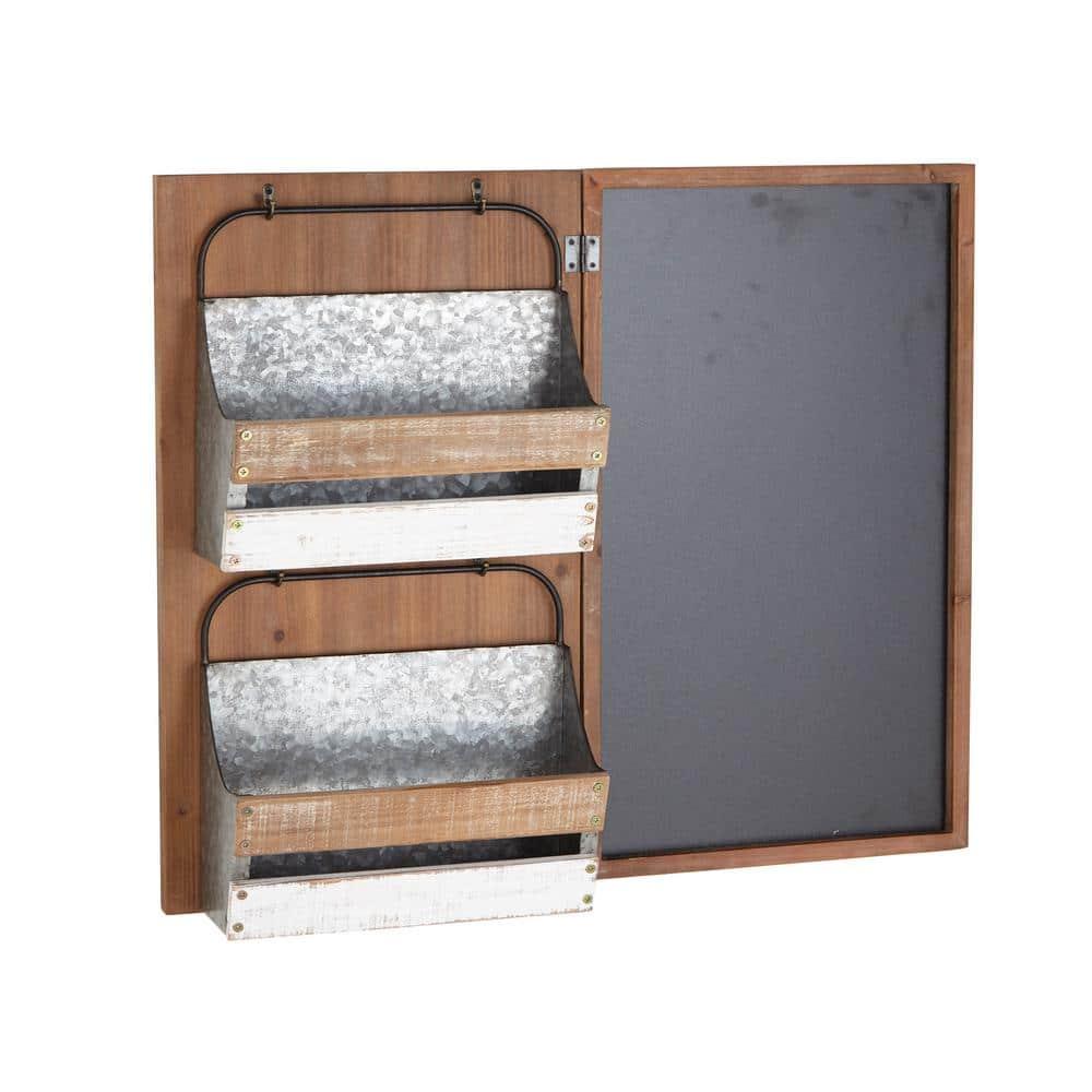 DecMode 28" x 23" Brown Wood Farmhouse Magazine Rack Holder