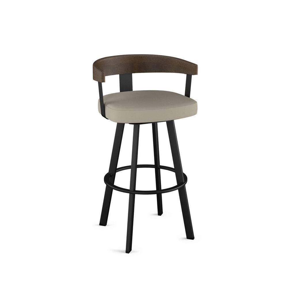 Amisco Lars Upholstered Barstool Greige/Black: Faux Leather, Steel Frame, 30" Fixed Height