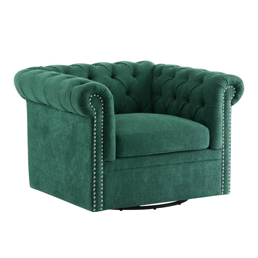 Christopher Knight Home Andrew Upholstered Button Tufted Swivel Club Chair with Roll Arms, Dark Green